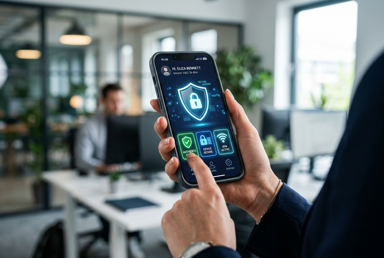 Smartphone screen showing digital security badges.