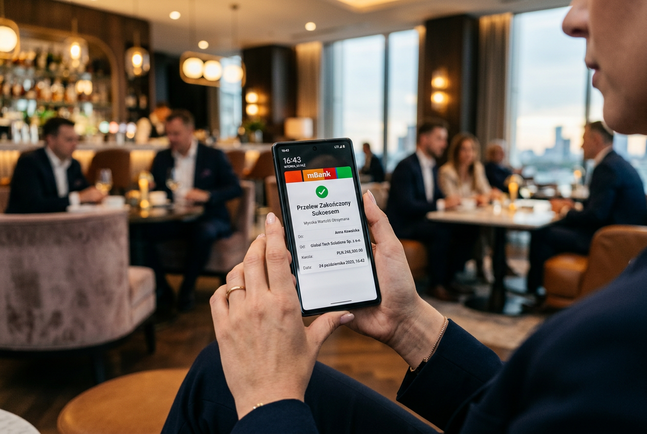 Smartfon z powiadomieniem o natychmiastowym przelewie bankowym